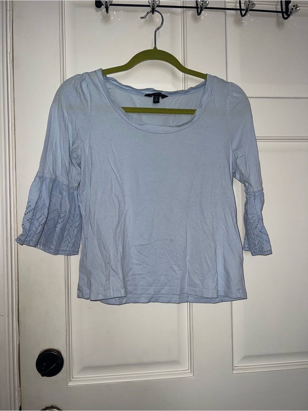 Banana Republic Light Blue Eyelet Sleeve Scoop Neck Top